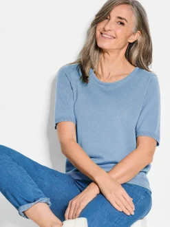 Goldner Damen Strickpullover - Kurzgröße in türkis