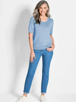 Goldner Damen Strickpullover - Kurzgröße in türkis