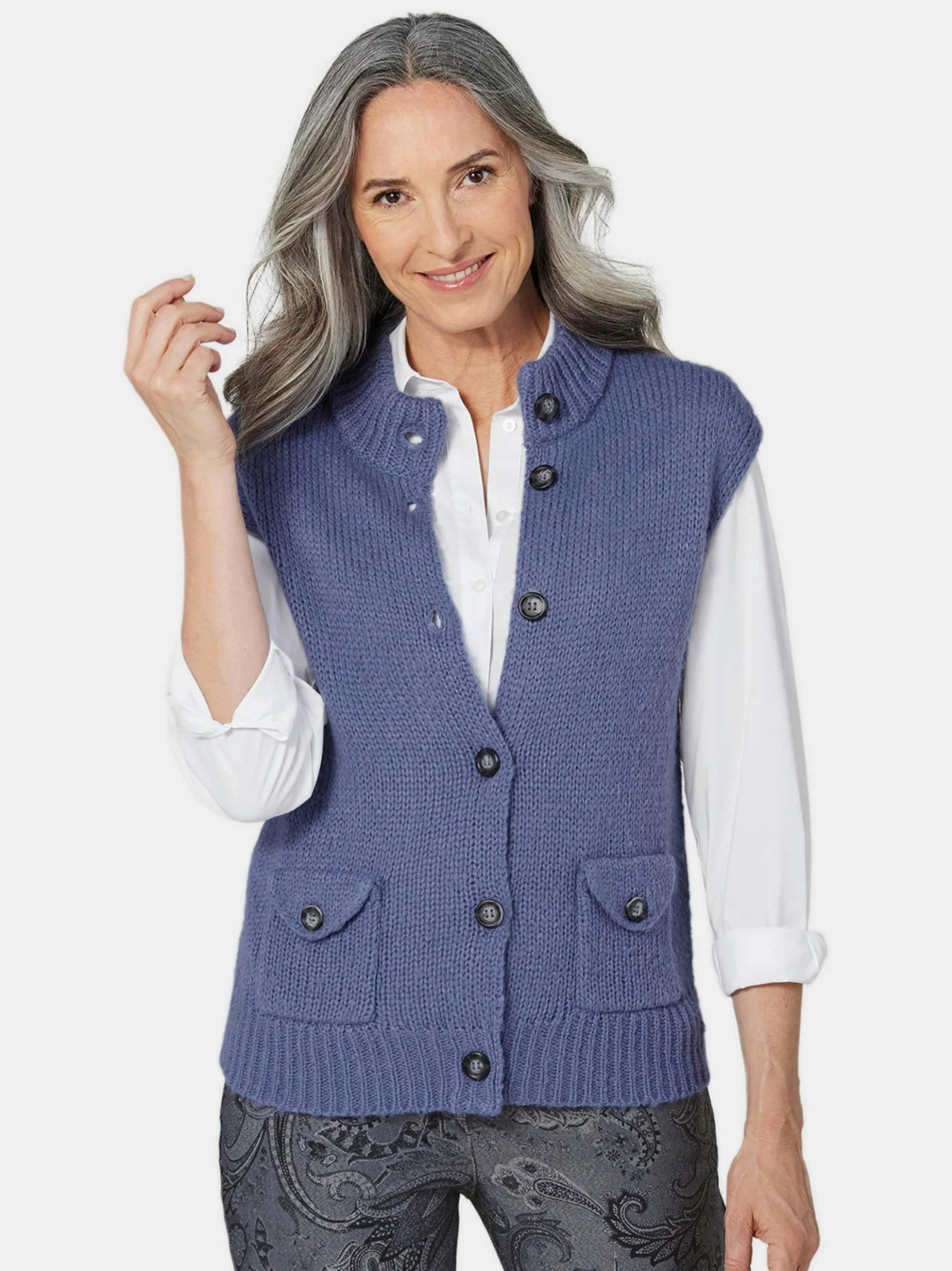 Goldner Damen Strickwesten - Kurzgröße in blau