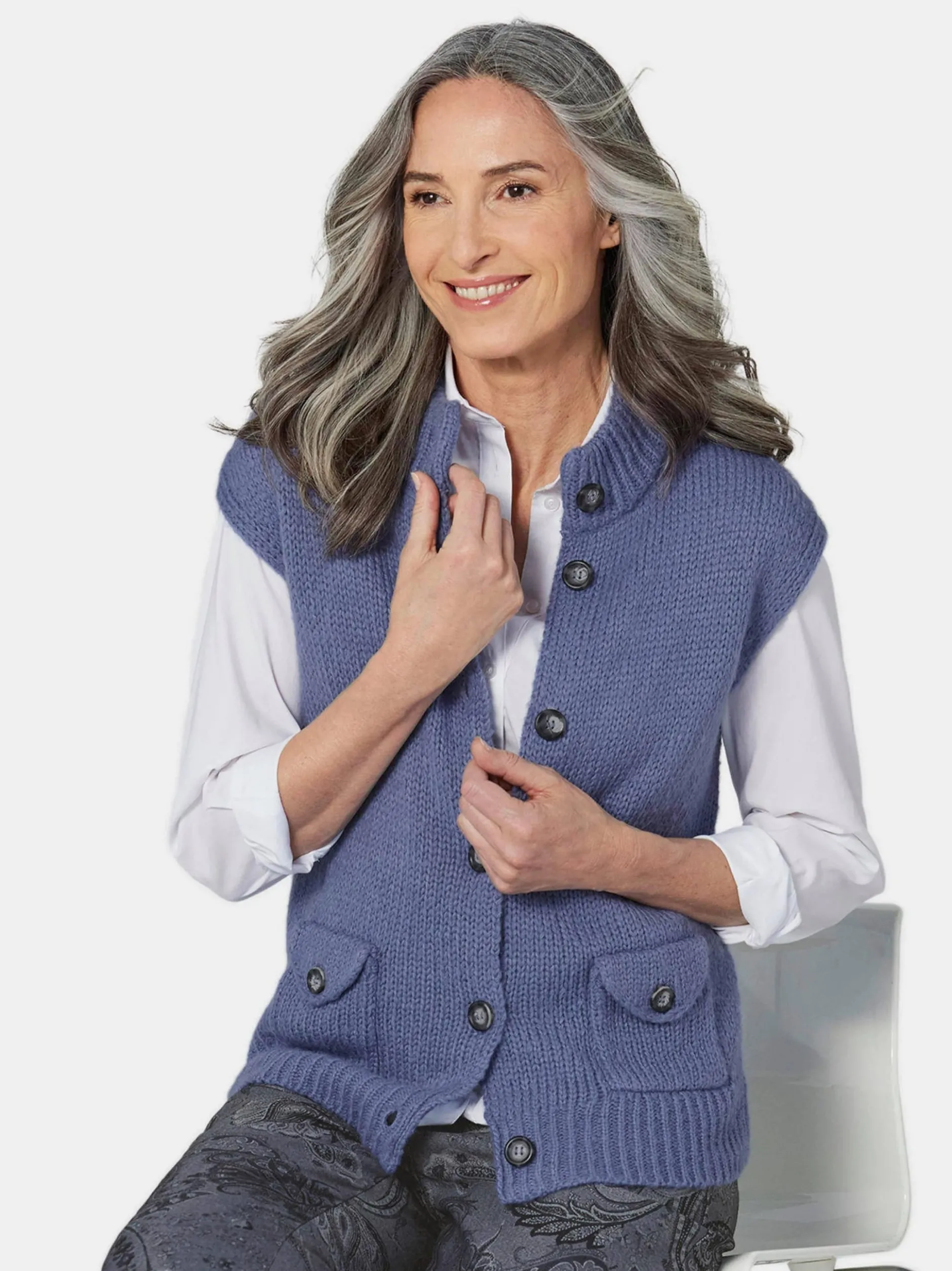 Goldner Damen Strickwesten - Kurzgröße in blau