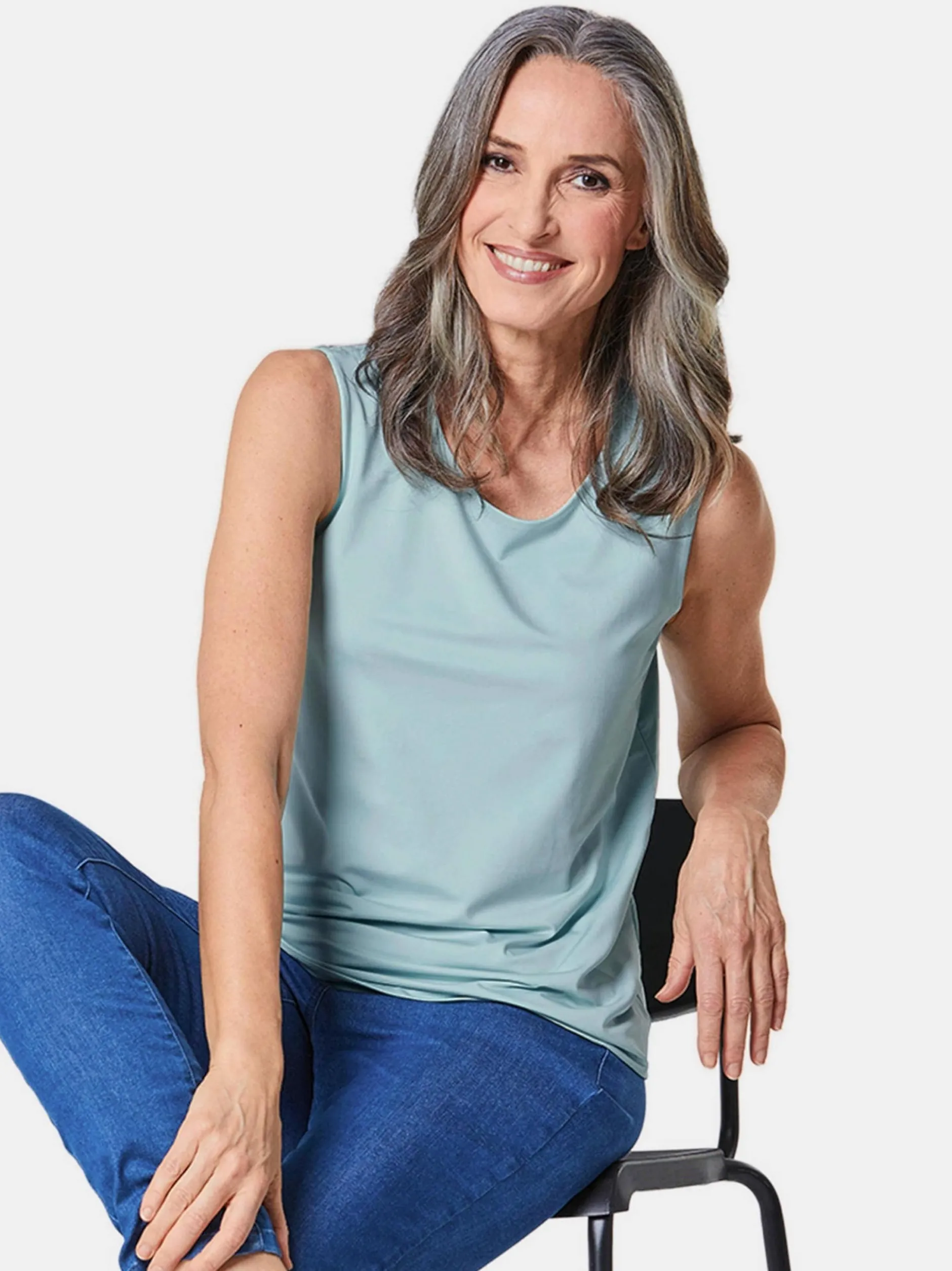 Goldner Damen Tops in blau - Ausschnitt: Rundhals