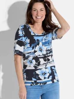 Goldner Damen T-Shirt in blau - Ausschnitt: Rundhals