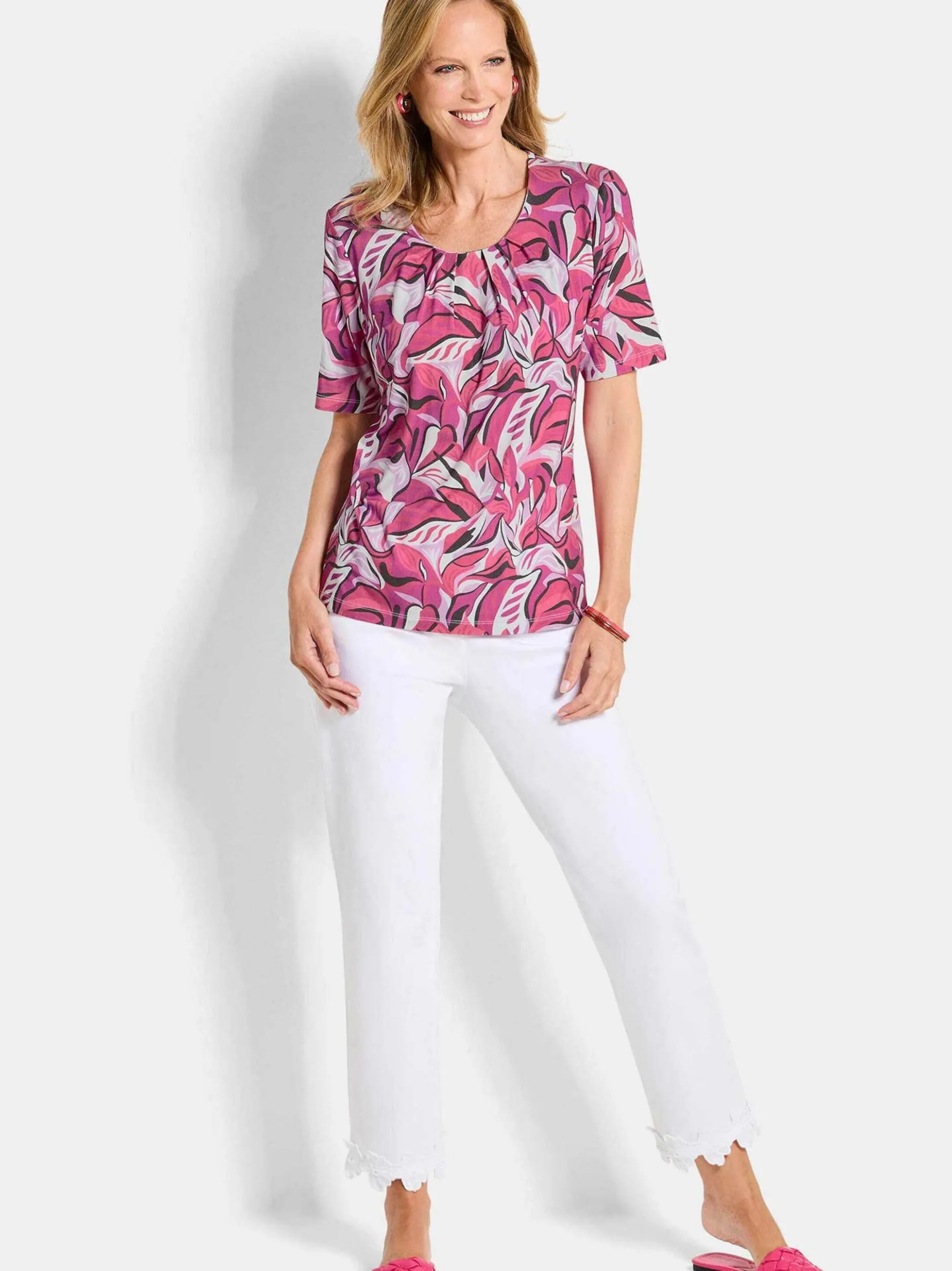 Goldner Damen T-Shirt in pink - Ausschnitt: Rundhals