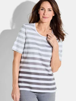 Goldner Damen T-Shirt - Kurzgröße in grau weiß