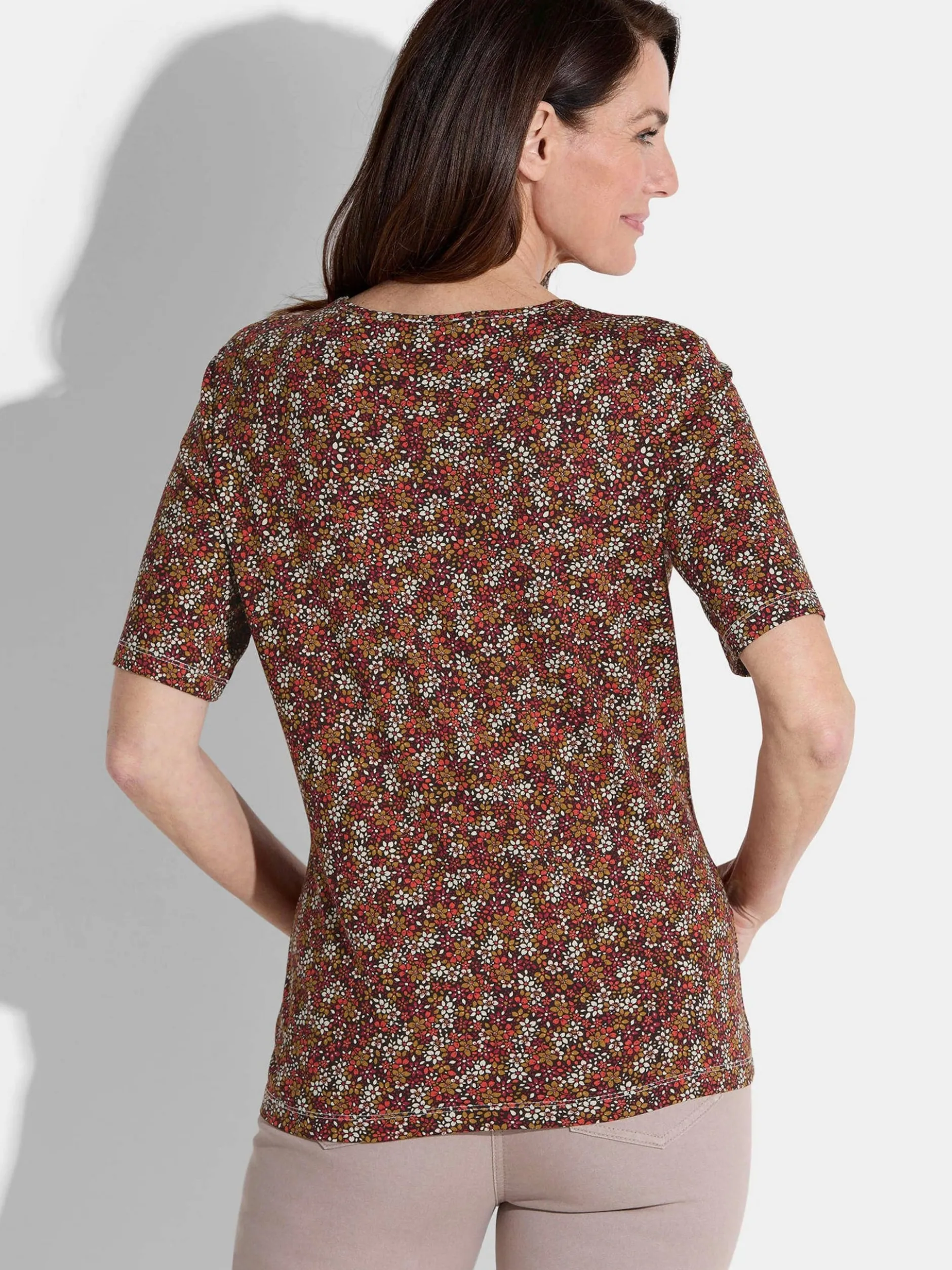 Goldner Damen T-Shirt - Kurzgröße in braun mehrfarbig