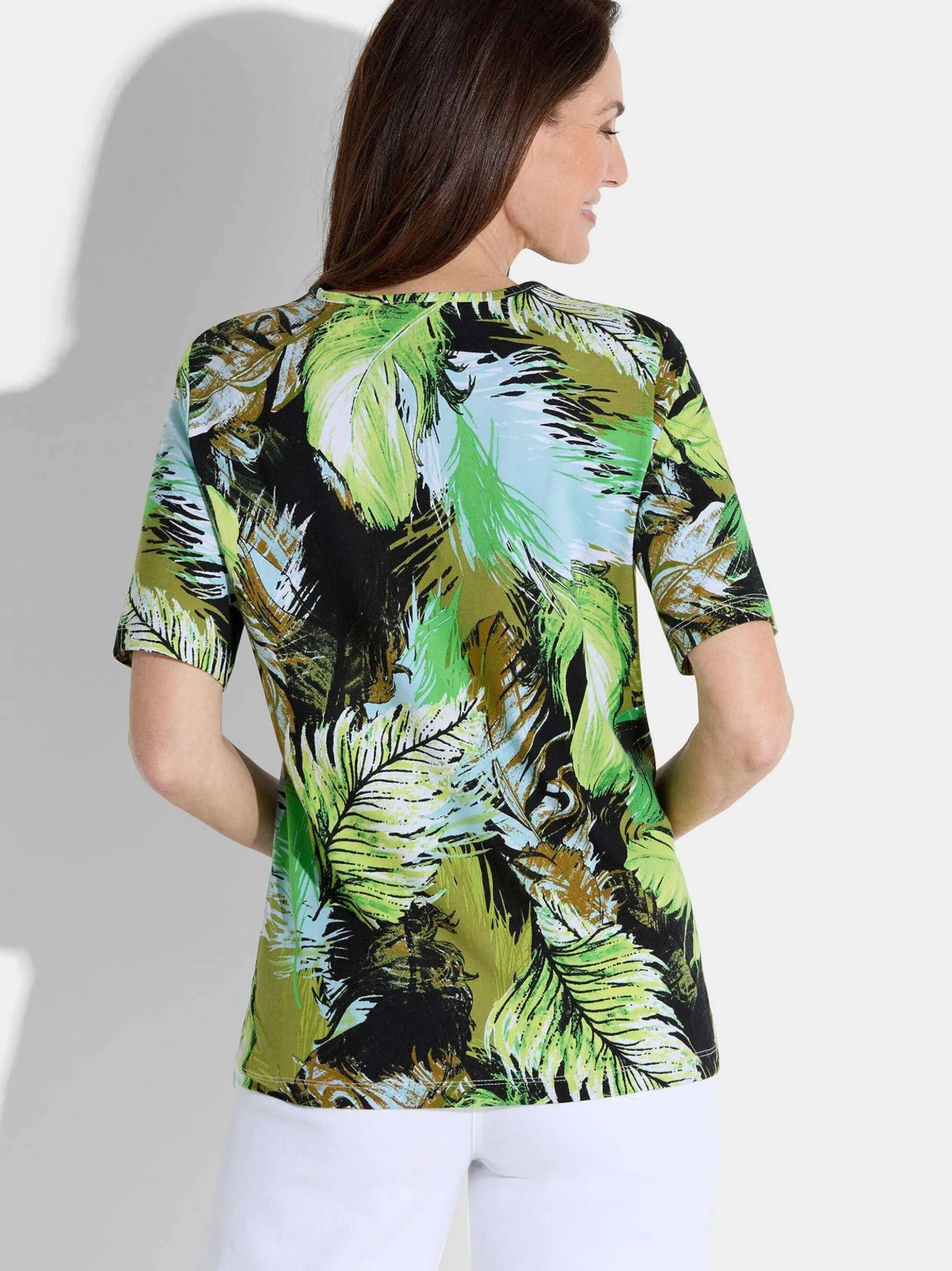 Goldner Damen T-Shirt - Kurzgröße in grün mehrfarbig
