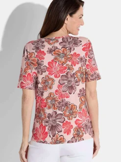 Goldner Damen T-Shirt - Kurzgröße in koralle mehrfarbig