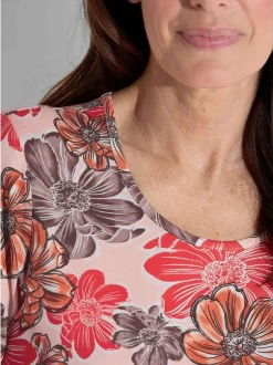Goldner Damen T-Shirt - Kurzgröße in koralle mehrfarbig