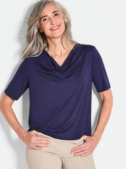 Goldner Damen T-Shirt - Kurzgröße in marine