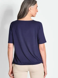 Goldner Damen T-Shirt - Kurzgröße in marine