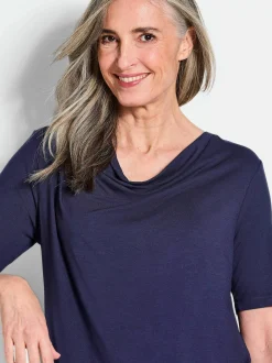Goldner Damen T-Shirt - Kurzgröße in marine