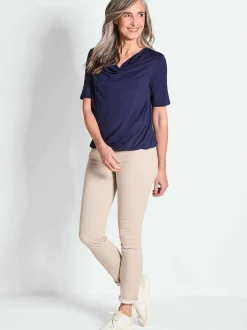 Goldner Damen T-Shirt - Kurzgröße in marine