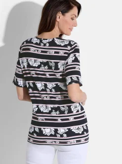 Goldner Damen T-Shirt - Kurzgröße in marine weiß