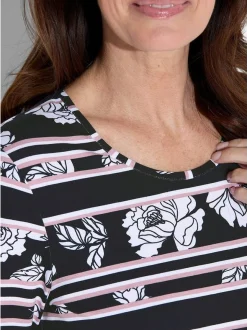 Goldner Damen T-Shirt - Kurzgröße in marine weiß