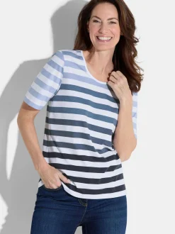 Goldner Damen T-Shirt - Kurzgröße in marine weiß