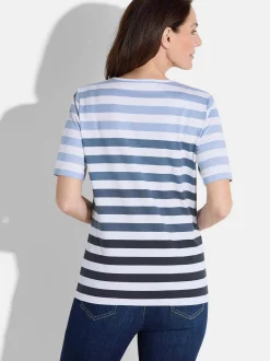 Goldner Damen T-Shirt - Kurzgröße in marine weiß
