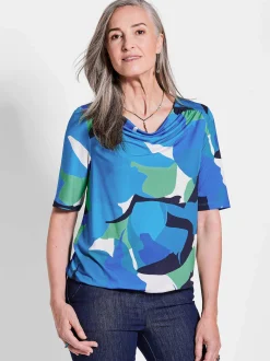 Goldner Damen T-Shirts in blau - Ausschnitt: Wasserfall