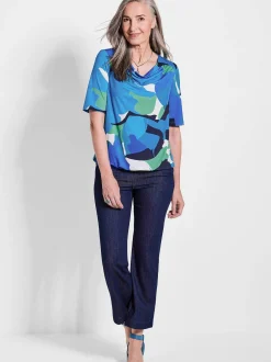 Goldner Damen T-Shirts in blau - Ausschnitt: Wasserfall