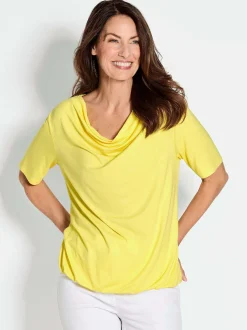 Goldner Damen T-Shirts in gelb - Ausschnitt: Wasserfall