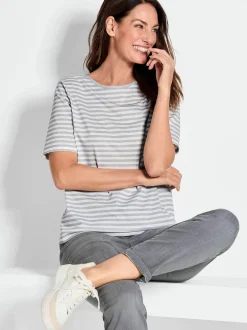 Goldner Damen T-Shirts in grau - Ausschnitt: U-Boot