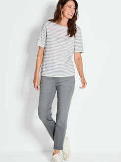 Goldner Damen T-Shirts in grau - Ausschnitt: U-Boot