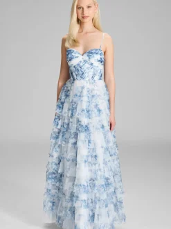 Hey Kyla Damen Abendkleid in blau weiß - Länge: lang