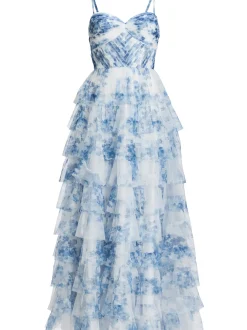 Hey Kyla Damen Abendkleid in blau weiß - Länge: lang