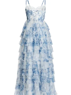 Hey Kyla Damen Abendkleid in blau weiß - Länge: lang