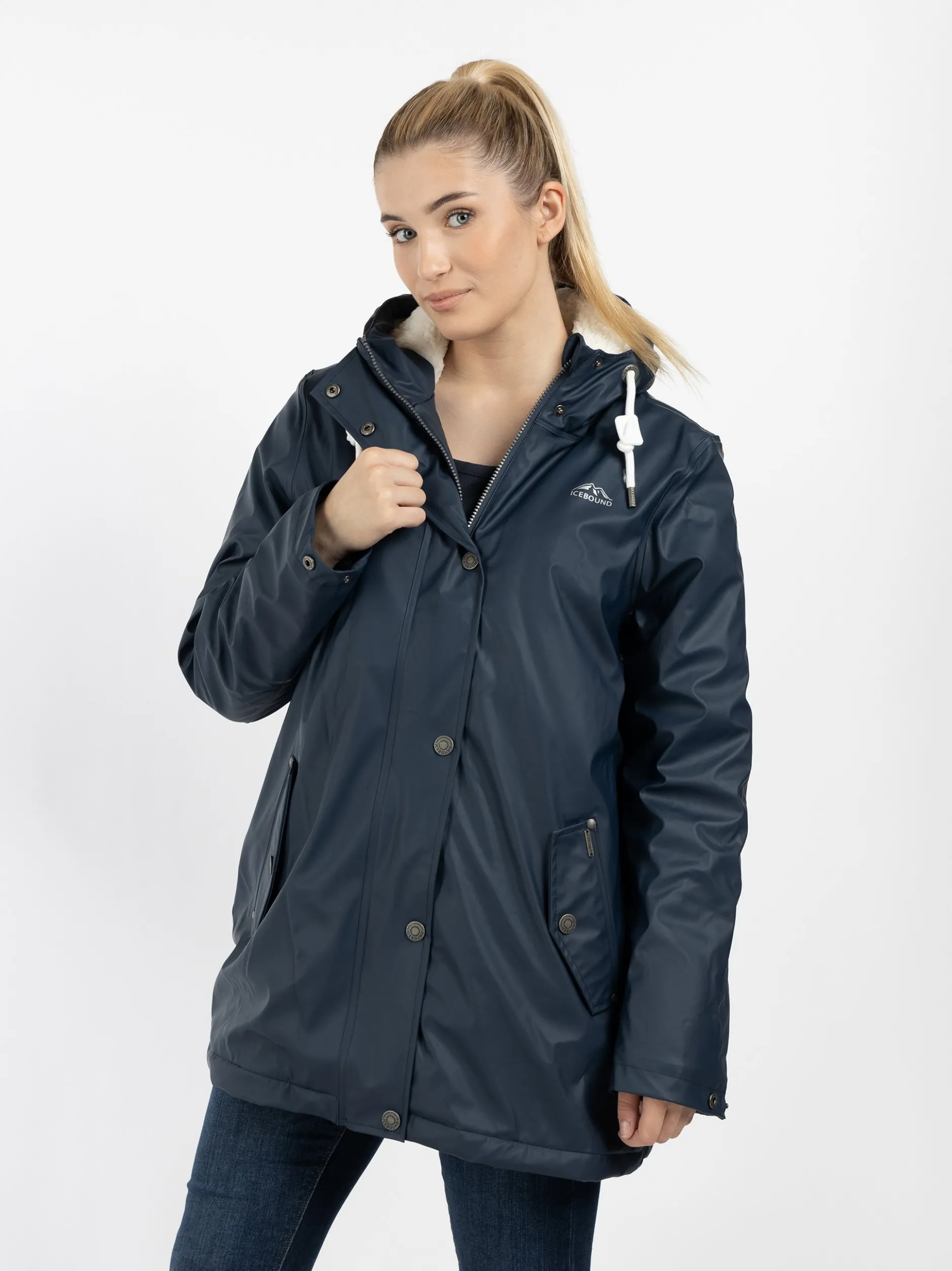ICEBOUND Damen Regenjacke mit Teddyfutter in marine