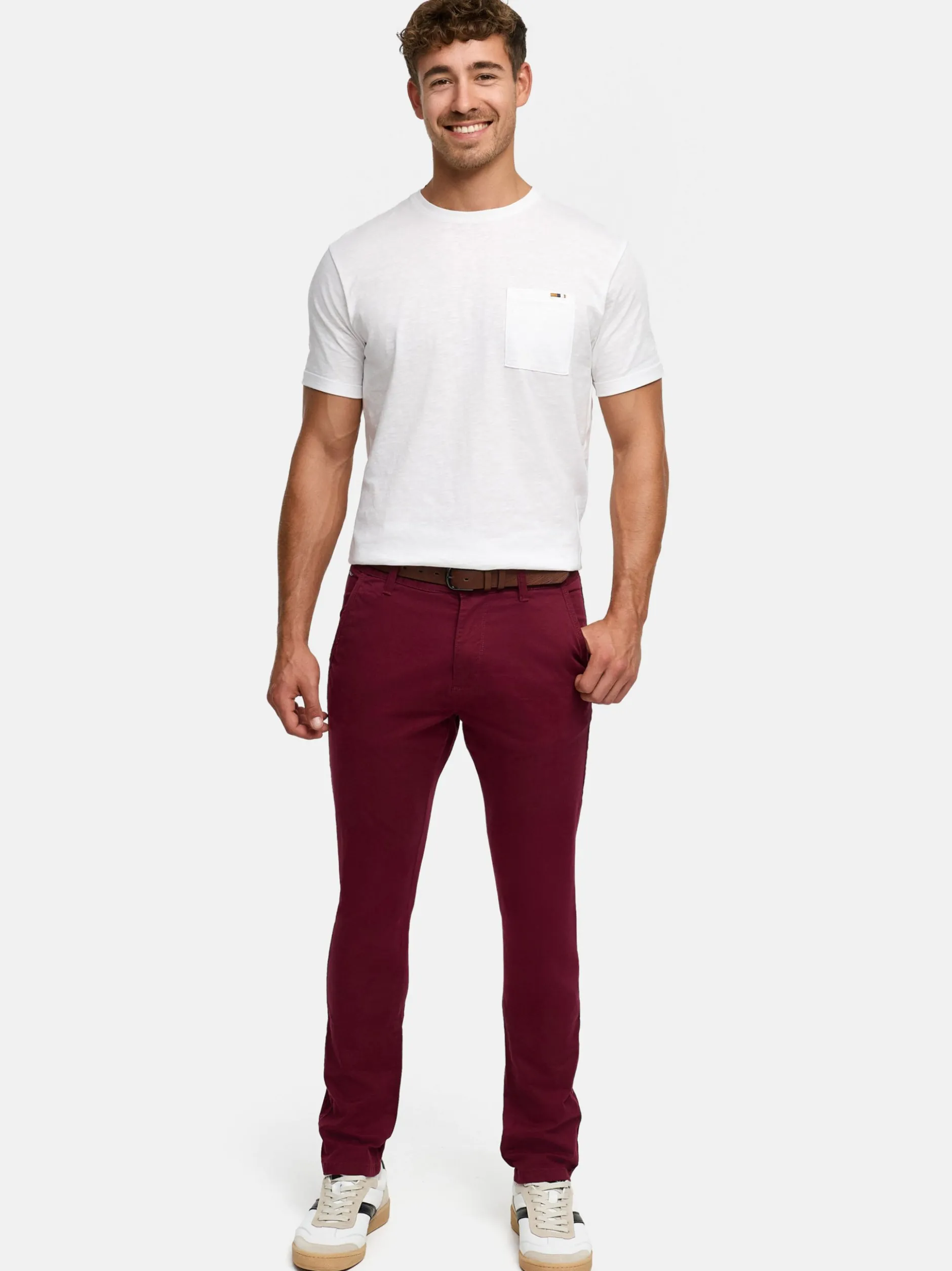 Indicode Herren Chinohose - INPilli in bordeaux rot