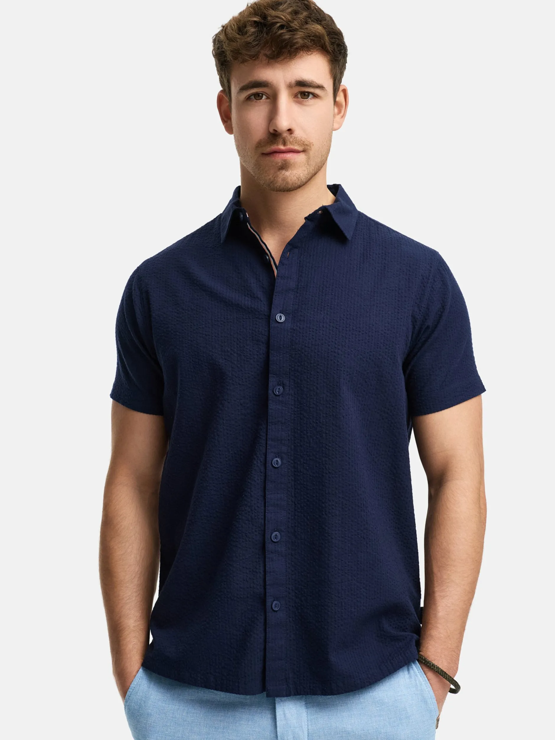 Indicode Herren Hemd Kurzarm - INMaribo in blau