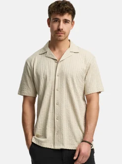 Indicode Herren Hemd Kurzarm - INCrepe in beige taupe