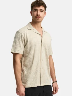 Indicode Herren Hemd Kurzarm - INCrepe in beige taupe