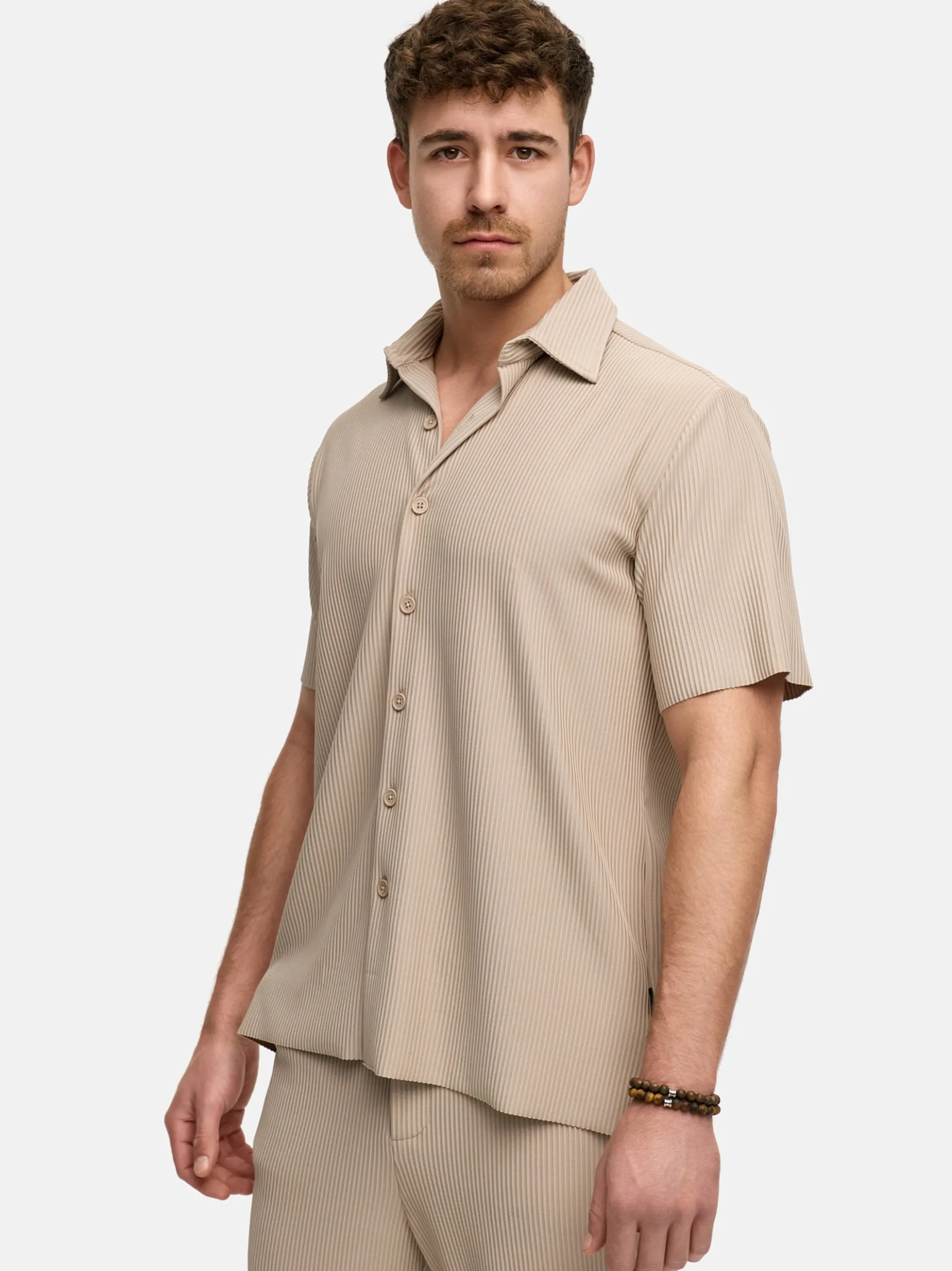 Indicode Herren Hemd Kurzarm - INLamgo in taupe beige