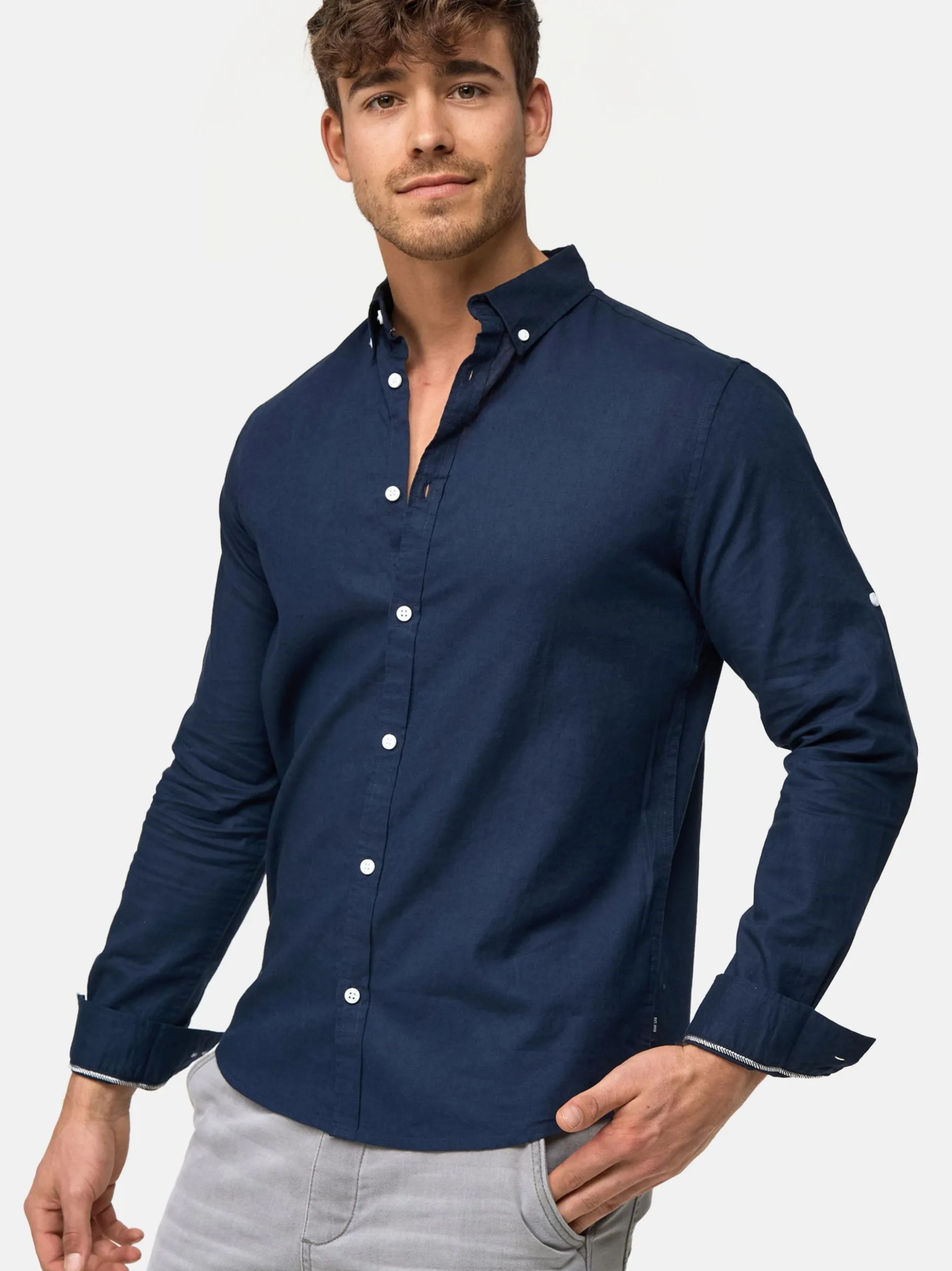 Indicode Herren Hemd Langarm - Brayden in marine