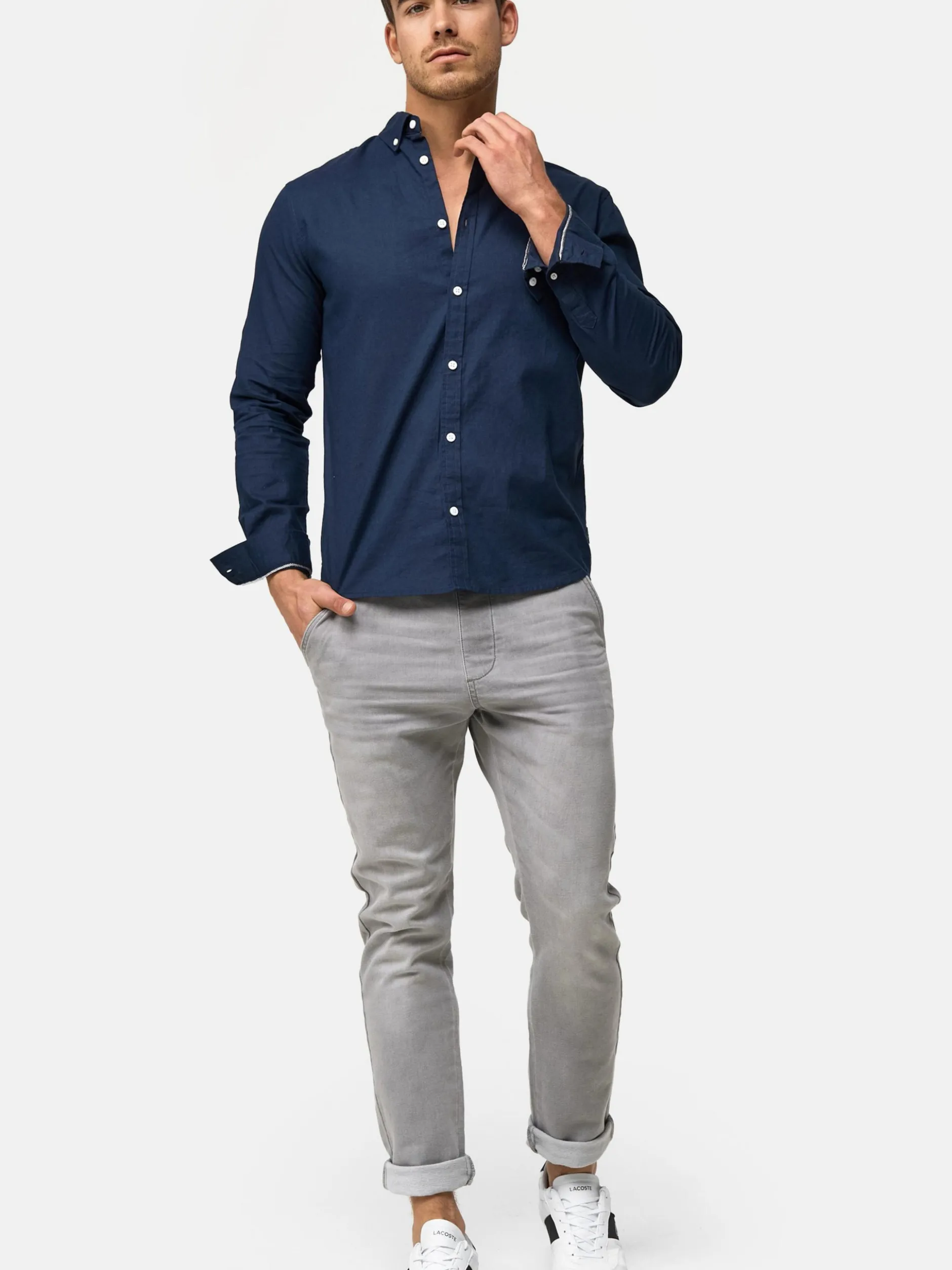 Indicode Herren Hemd Langarm - Brayden in marine