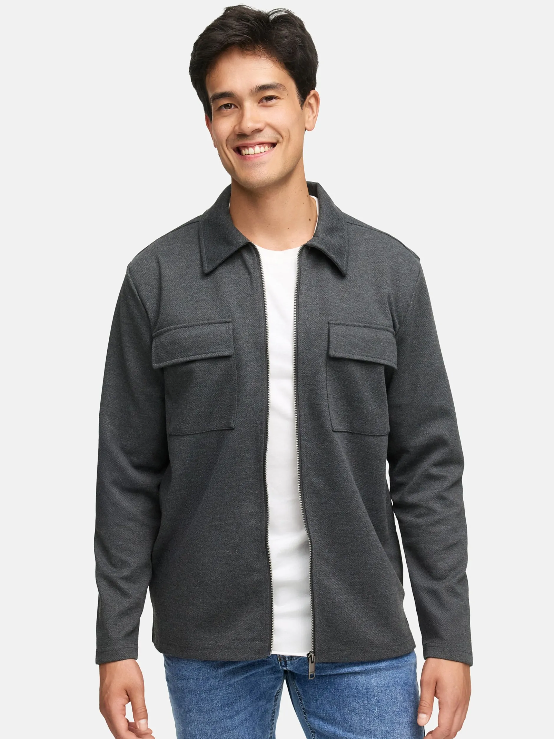 Indicode Herren Hemd Langarm - INNello Zip Shirt in anthrazit