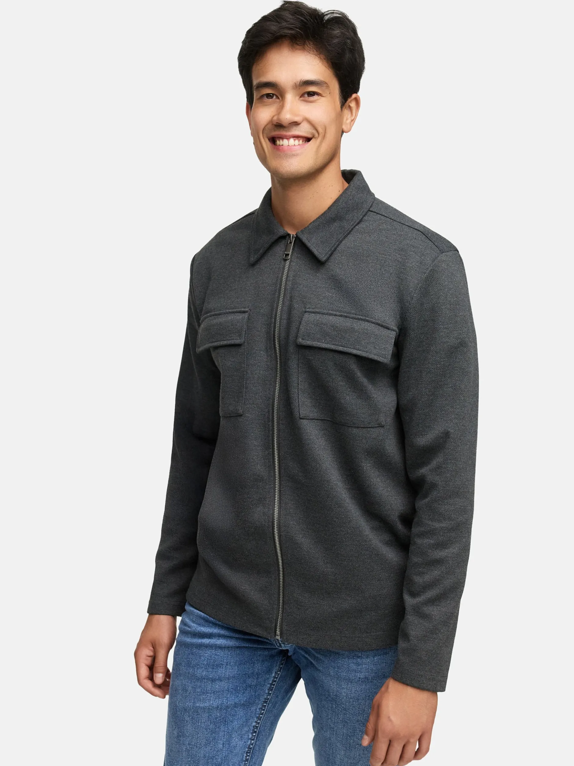 Indicode Herren Hemd Langarm - INNello Zip Shirt in anthrazit