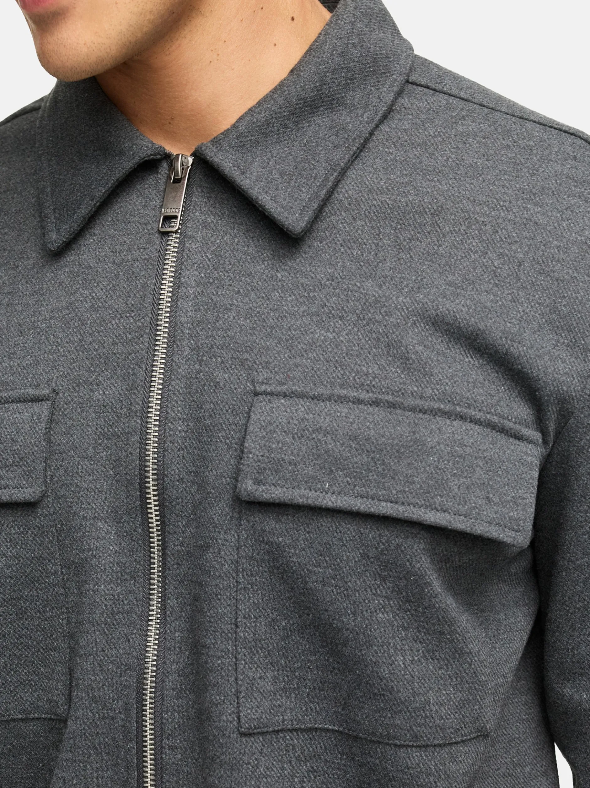 Indicode Herren Hemd Langarm - INNello Zip Shirt in anthrazit