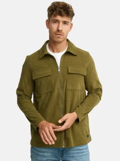 Indicode Herren Hemd Langarm - INNemoto Zip Shirt in oliv khaki