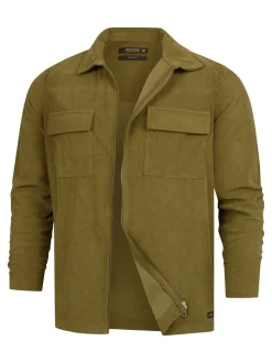 Indicode Herren Hemd Langarm - INNemoto Zip Shirt in oliv khaki