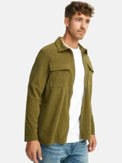 Indicode Herren Hemd Langarm - INNemoto Zip Shirt in oliv khaki