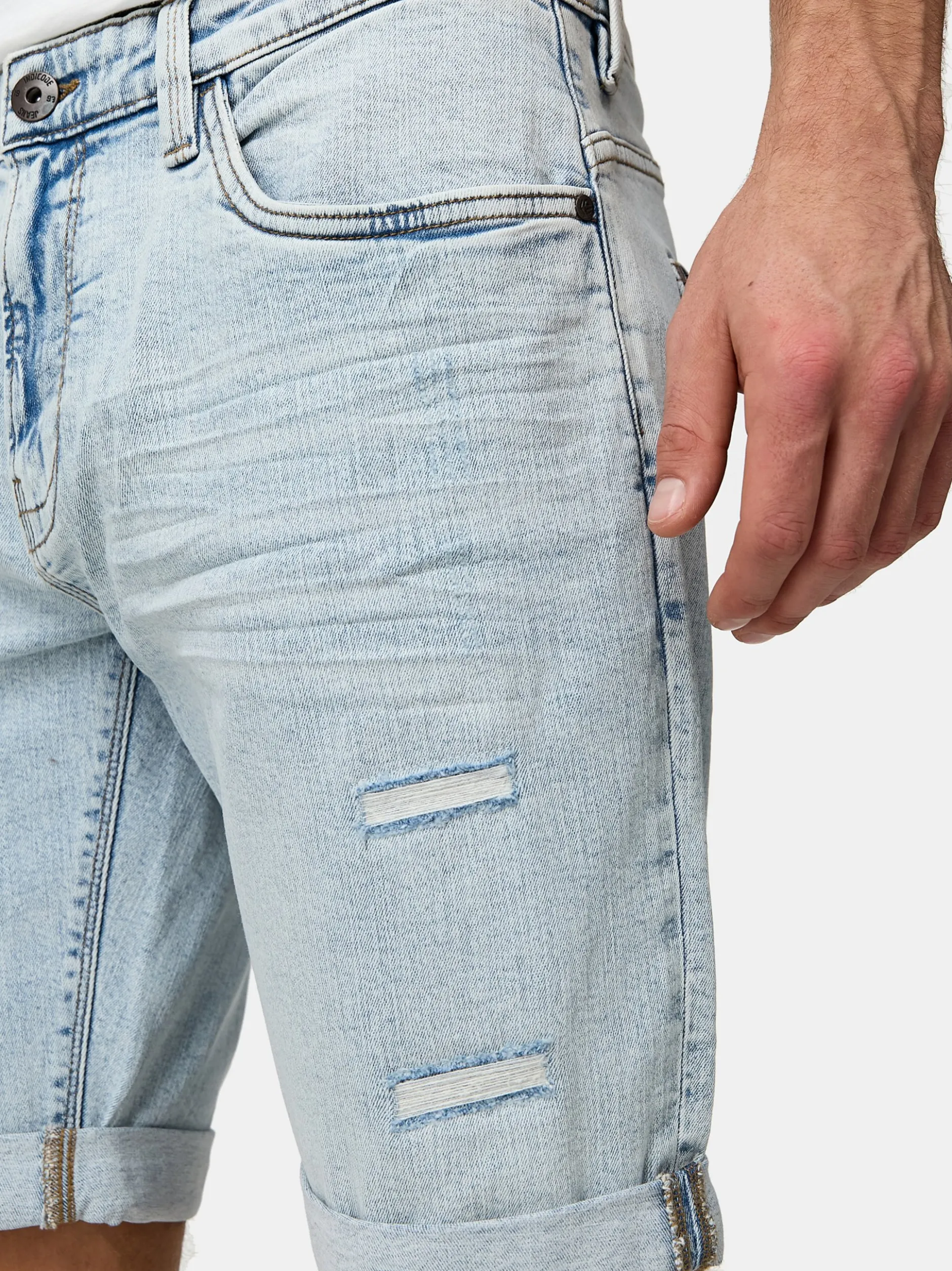 Indicode Herren Jeans Shorts - Caden in bleached blau