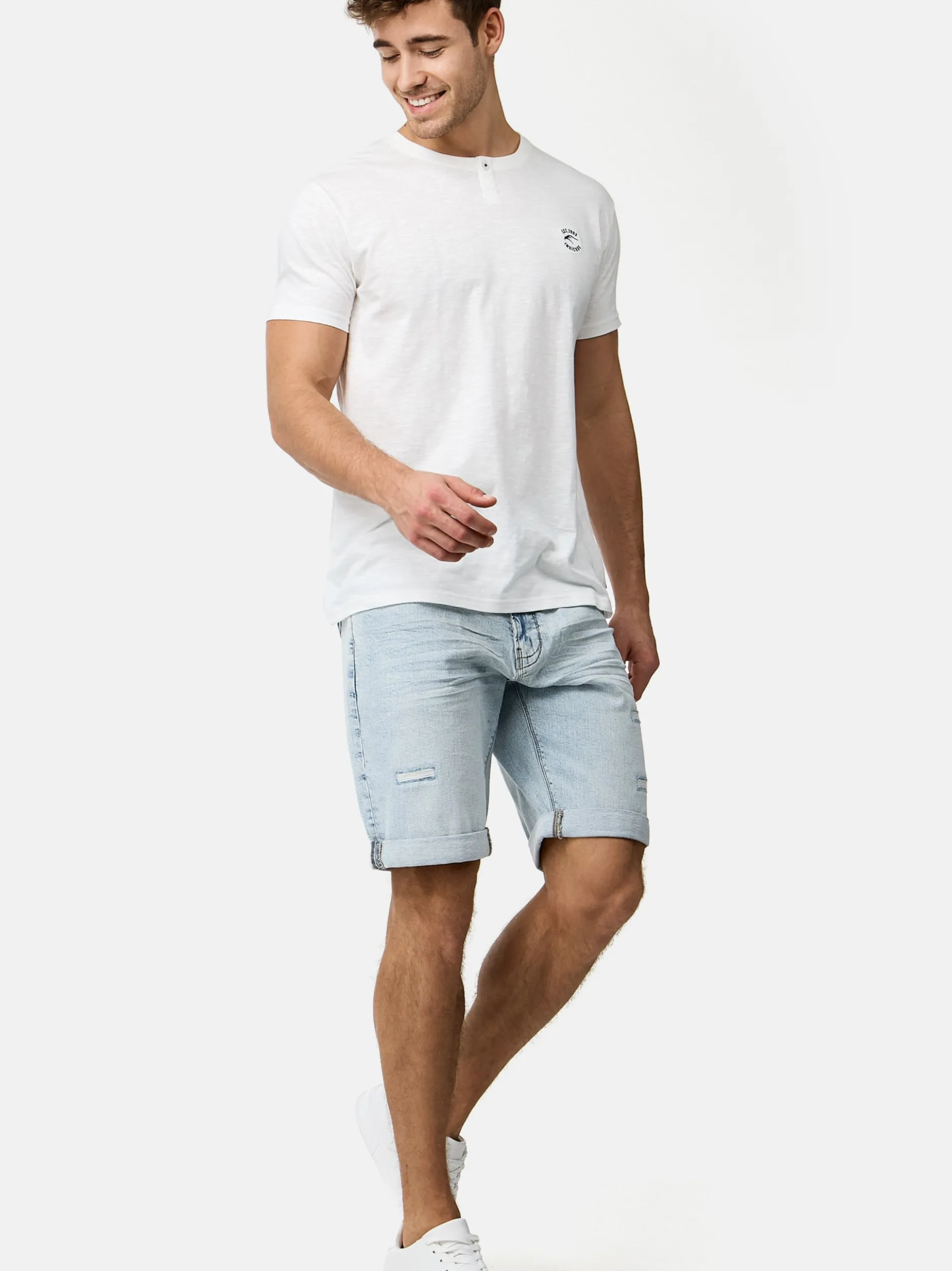Indicode Herren Jeans Shorts - Caden in bleached blau