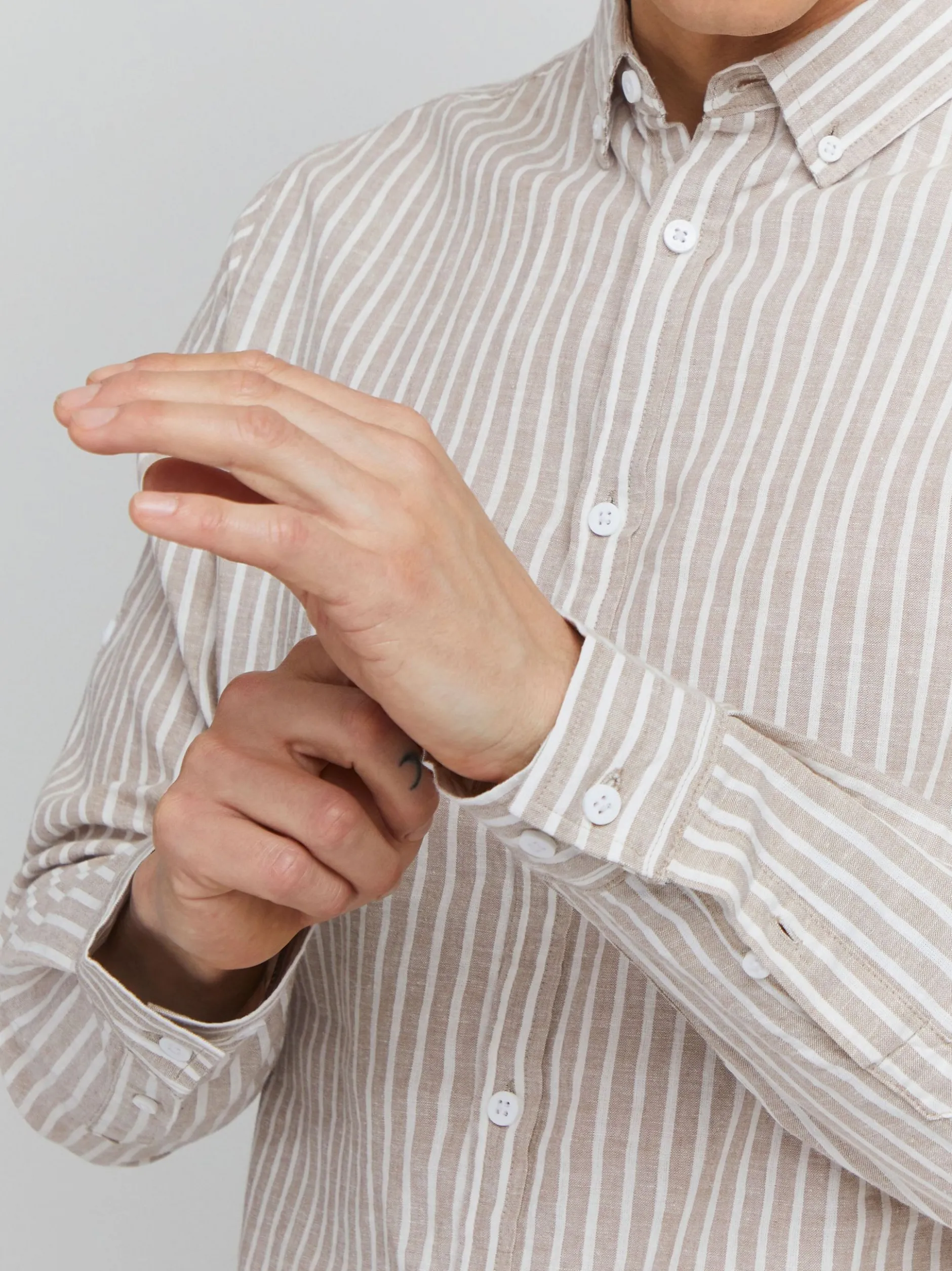 Indicode Herren Langarmhemd - IDHanko in beige