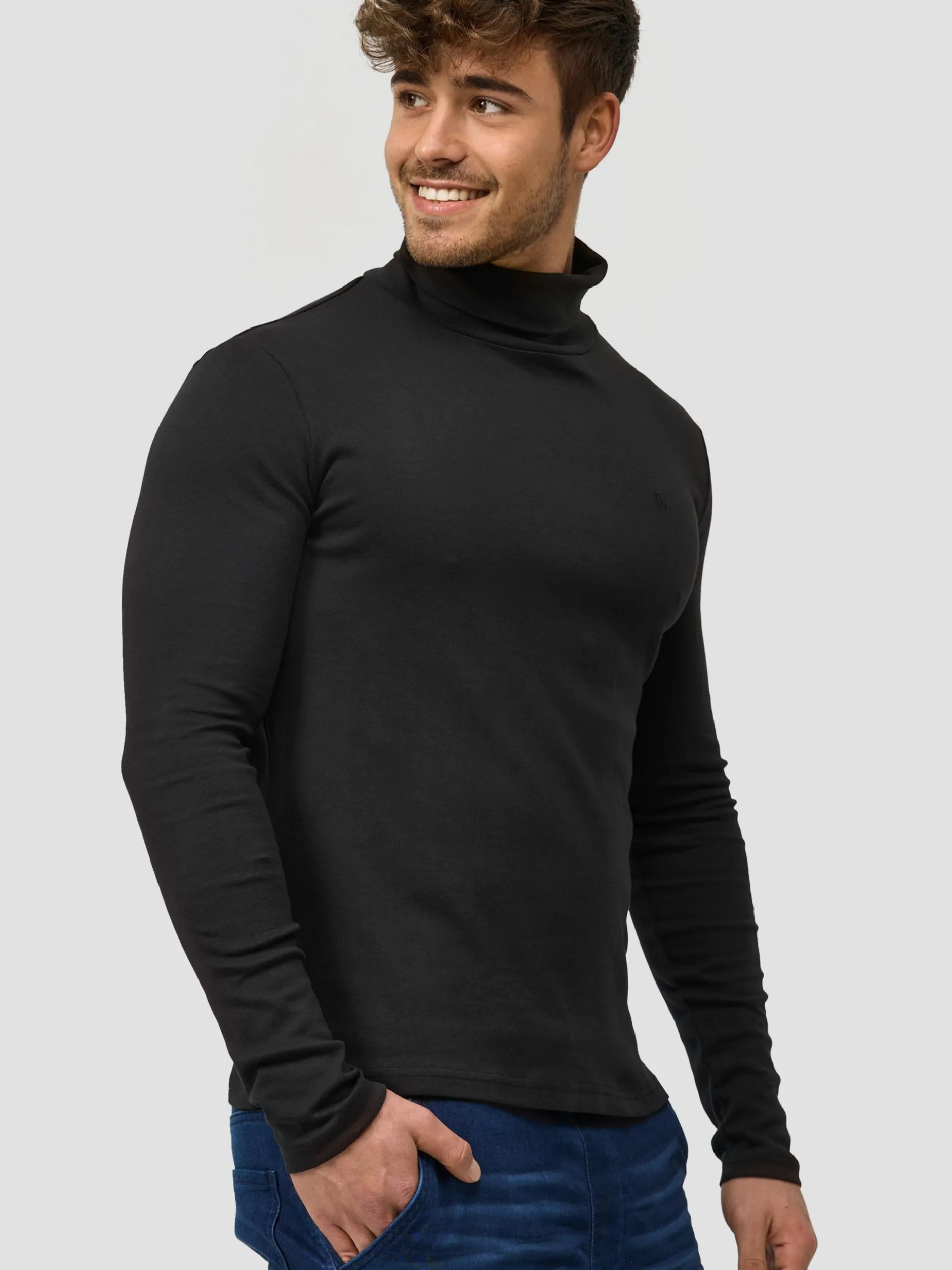 Indicode Herren Langarmshirt Rollkragen - Eagon in schwarz