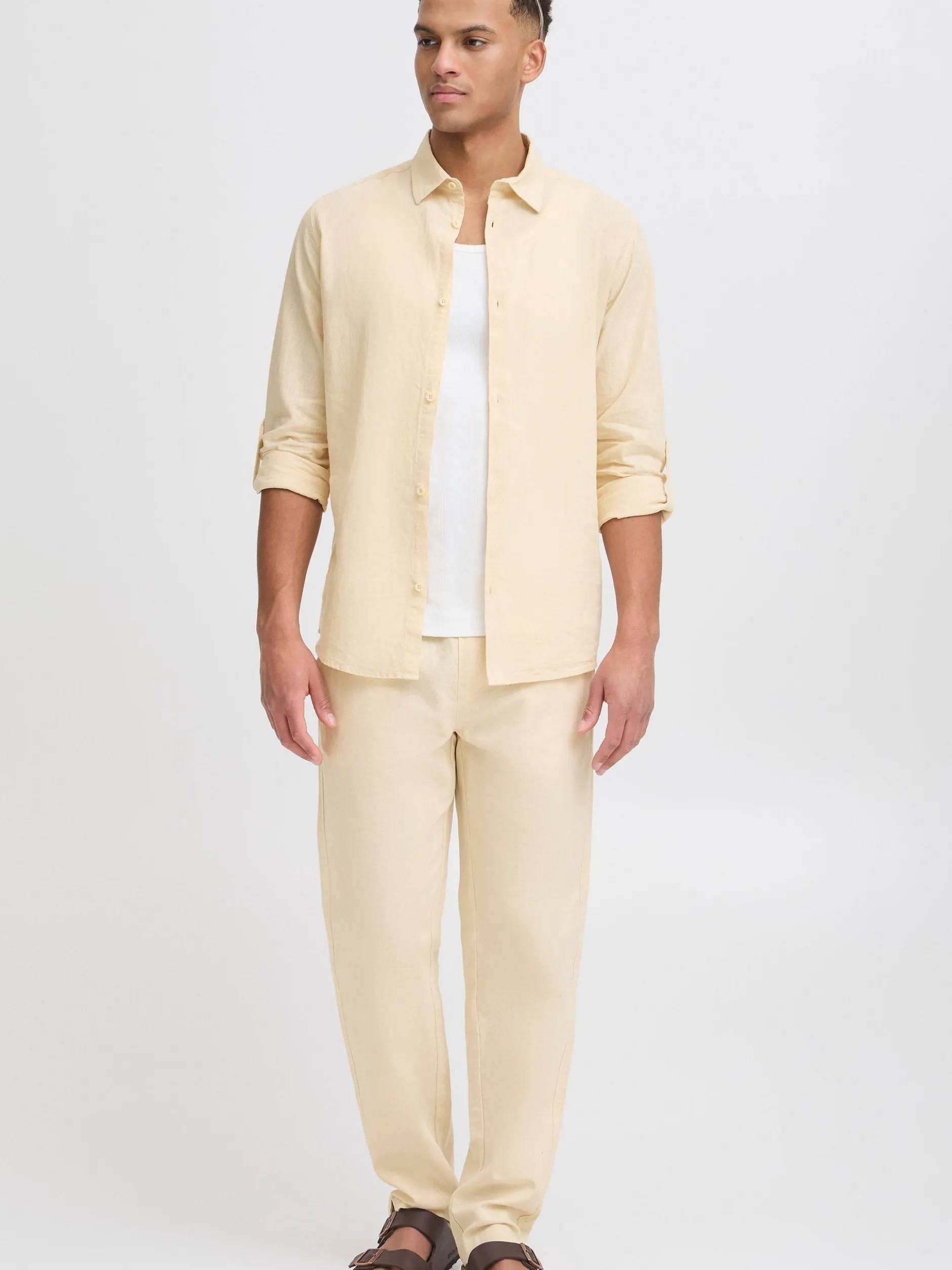 Indicode Herren Leinenhemd - IDMonko in beige