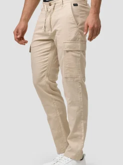 Indicode Herren Leinenhose Cargo - Leonardo in beige sand