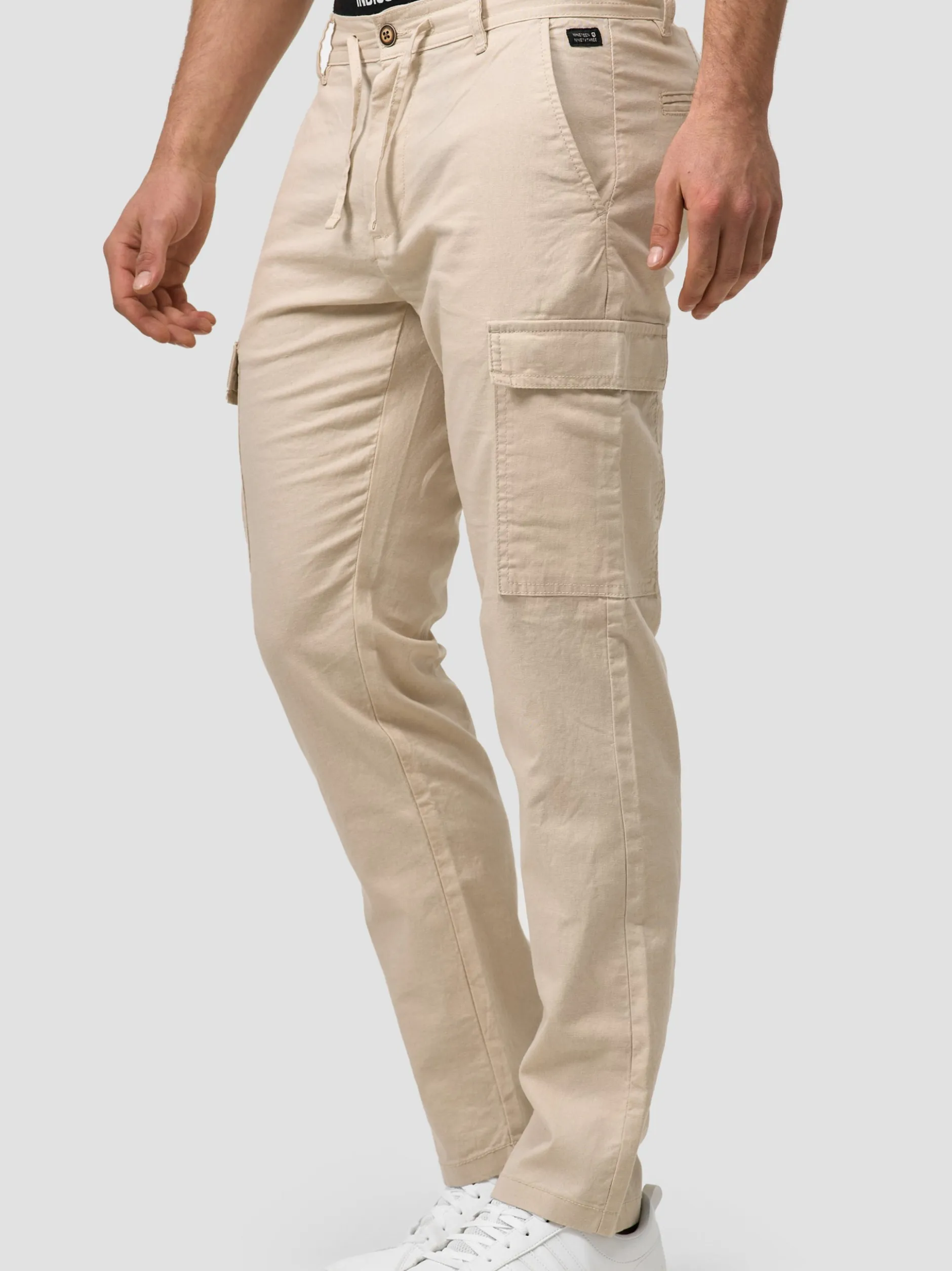 Indicode Herren Leinenhose Cargo - Leonardo in beige sand