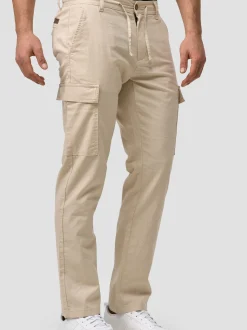 Indicode Herren Leinenhose Cargo - Leonardo in beige sand